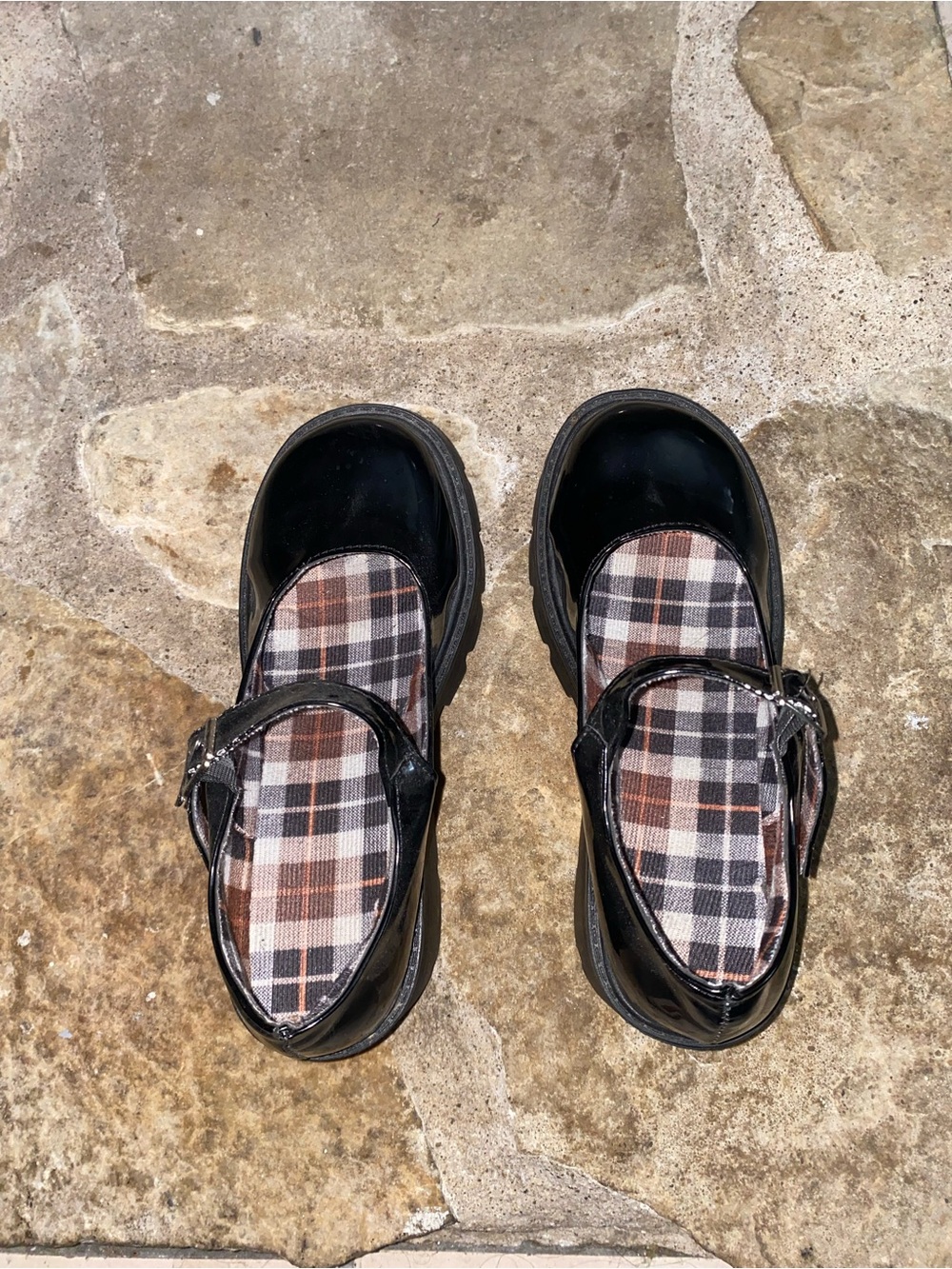Dark Academia Black Platform Mary Jane Janes Loafers Whimsical Brown Plaid